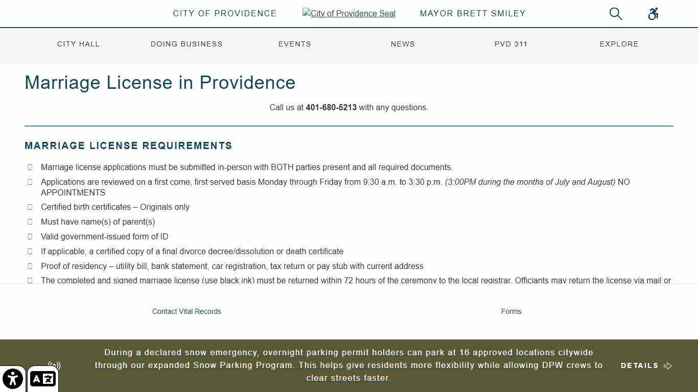 City of Providence Marriage License in Providence - City of Providence